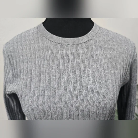 Theory Ribbed Matte Viscose Long Sleeve Sweater Dress Gray Size M, Midi, Office - Picture 5 of 7